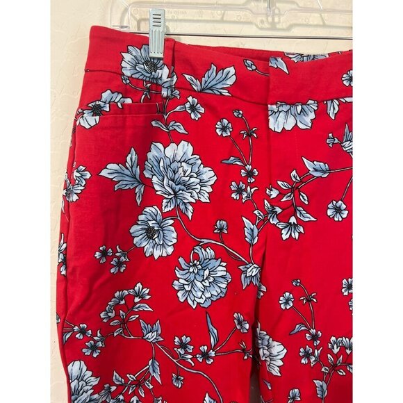 Roz & Ali Red Pants Blue Flowers Sz 14P Bright Novelty Printed - Picture 3 of 7